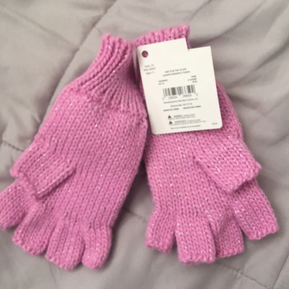 Pink Heart Sequins girls Fingerless mittens